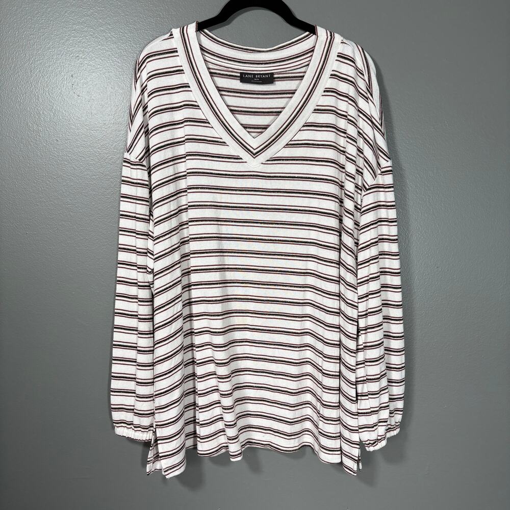 Lane Bryant V-Neck Metallic Striped Knit Top - Size 18/20 - Women's Plus Size